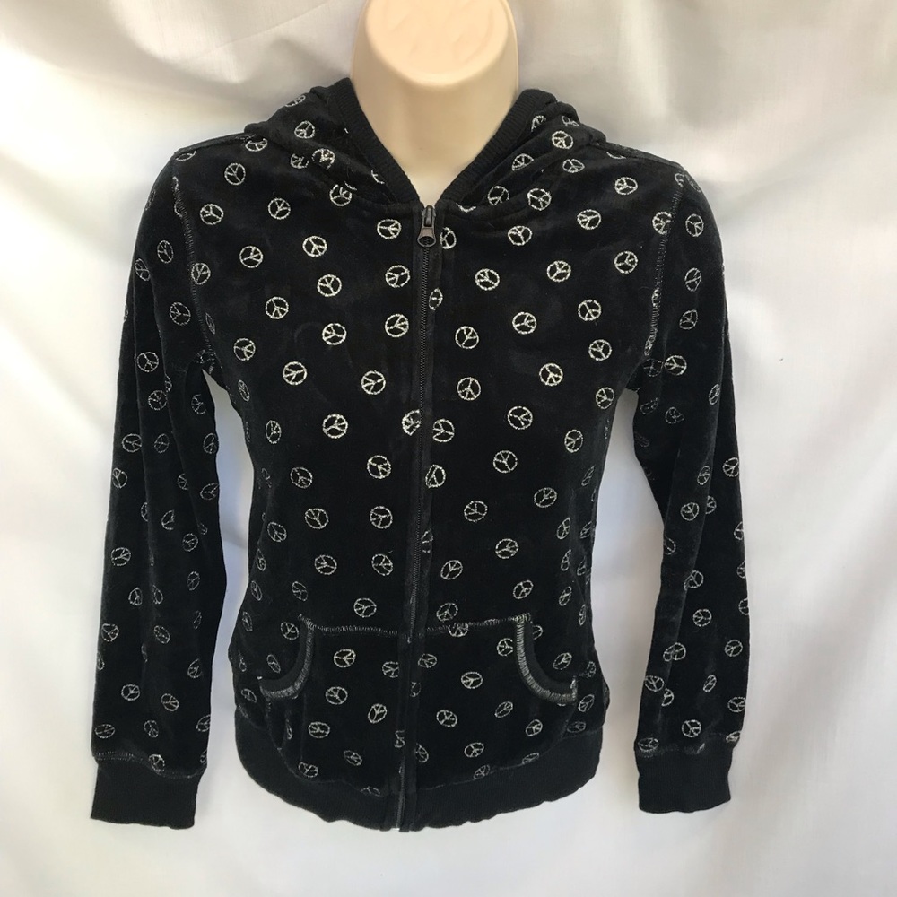 Canyon River Blues Black Zip Up Jacket w/Glittery Peace Signs Child Sz M (10/12)